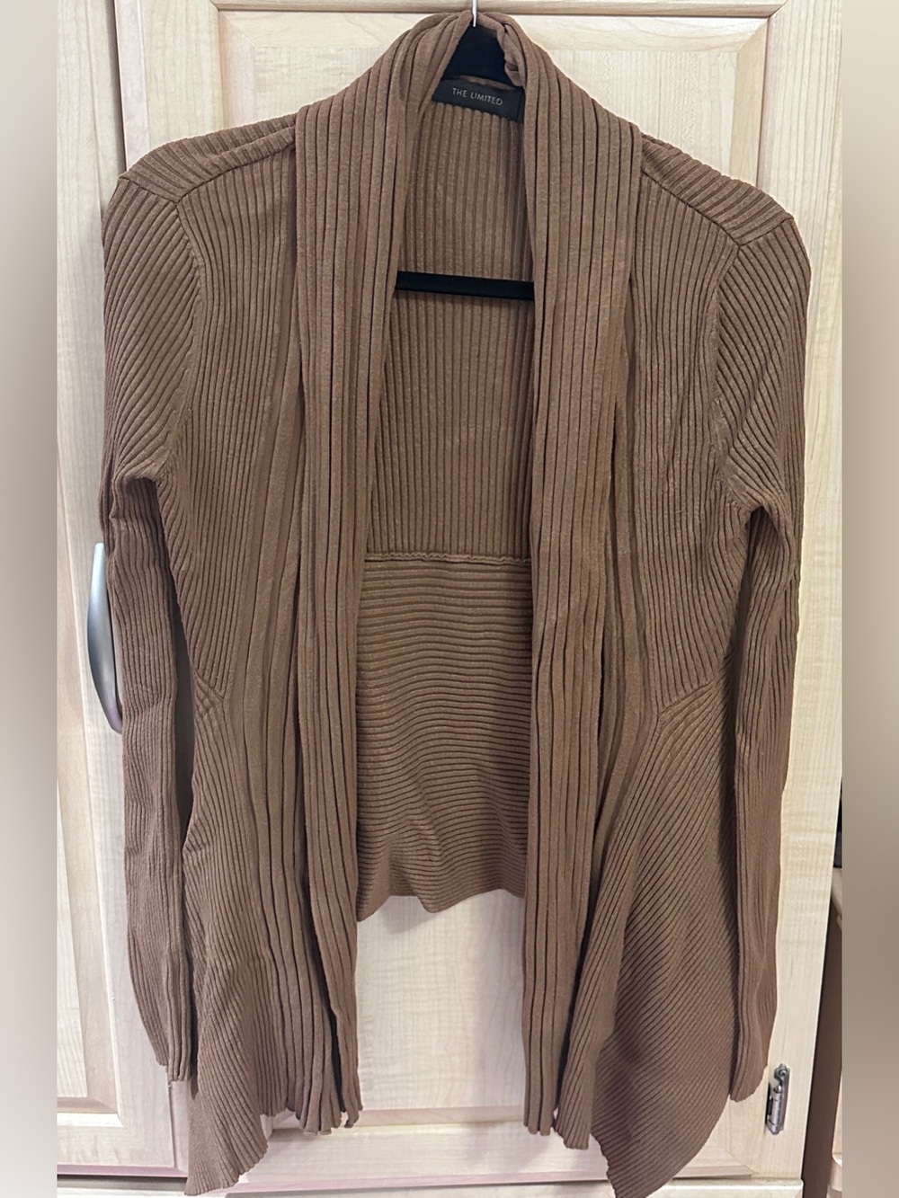 Brown Ribbed Open-Front Cardigan